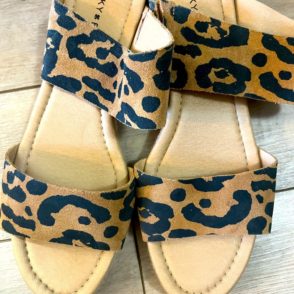 Lucky Brand leopard slight wedge sandal.  Size 11.